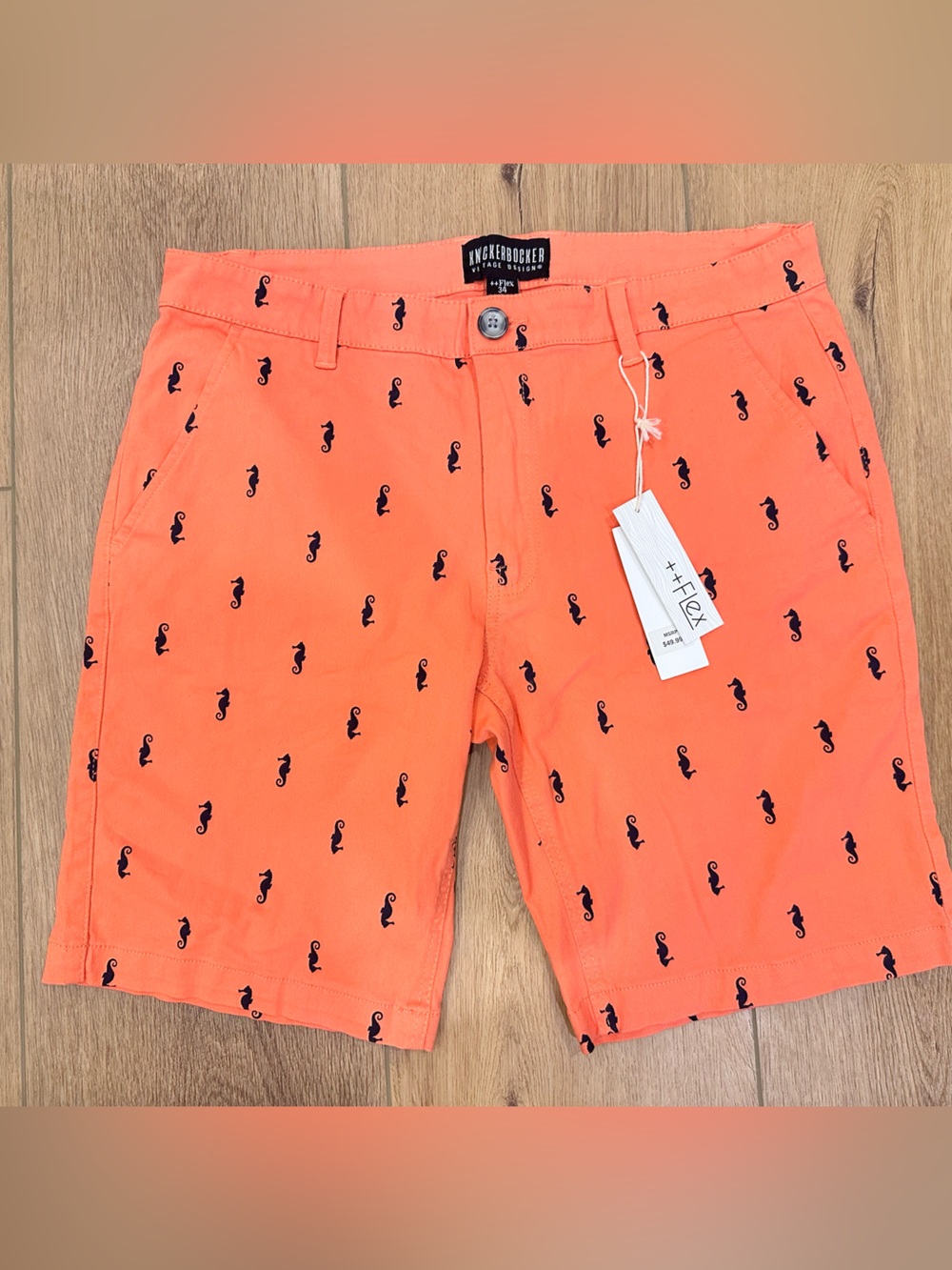 Men's Coral seahorse coastal Embroidered flex Print Shorts size 34 NWT